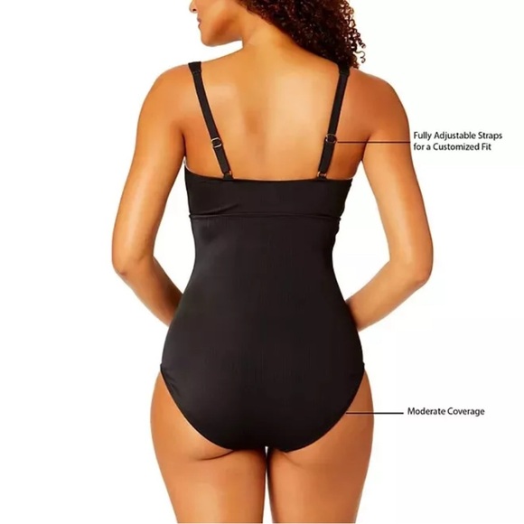 Anne Cole Limited Edition Square Neck One Piece Swimsuit Ribbed Black Size XXL - Picture 3 of 6